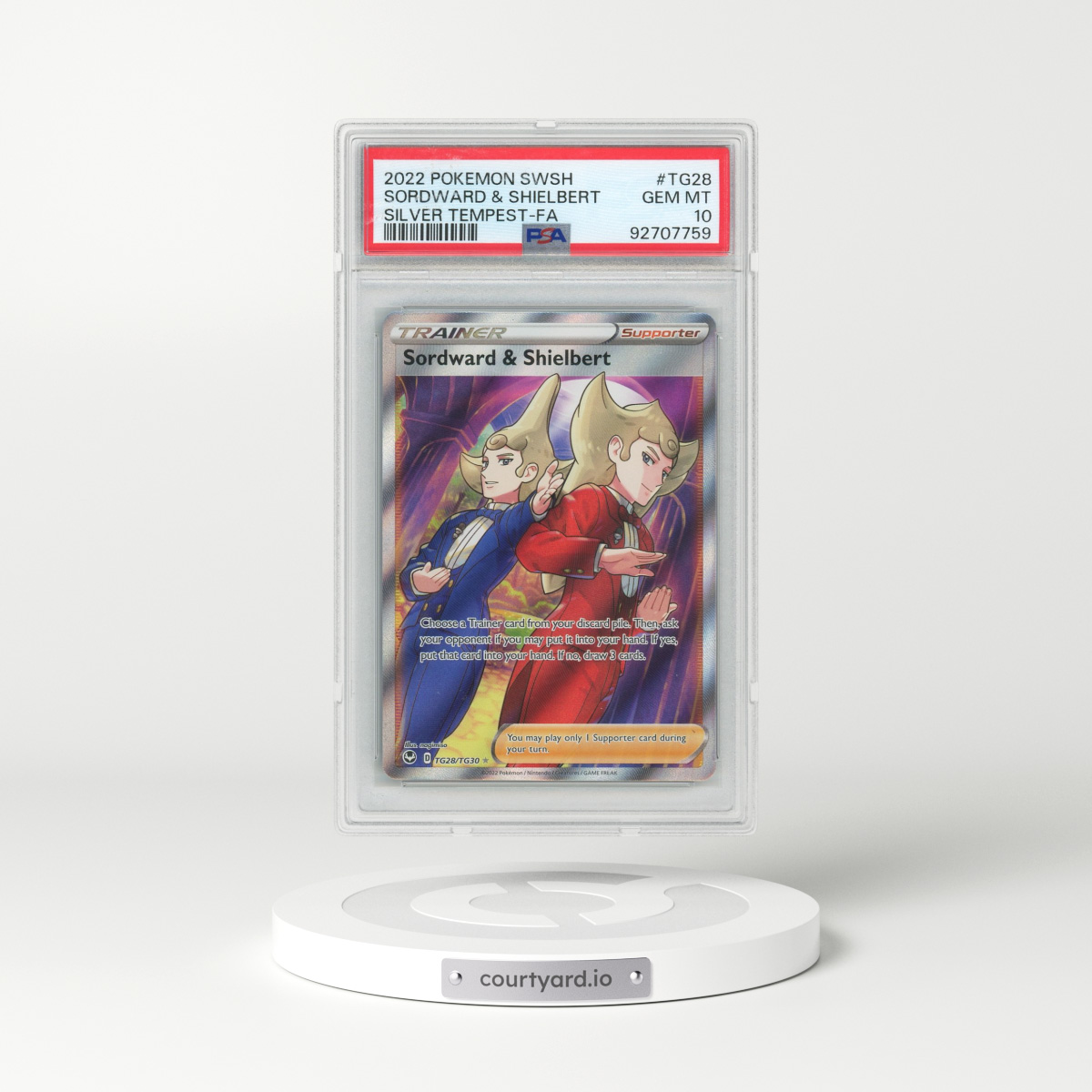 2022 Pokémon Sword & Shield Silver Tempest #TG28 Sordward & Shielbert - Full Art (PSA 10 GEM MINT)