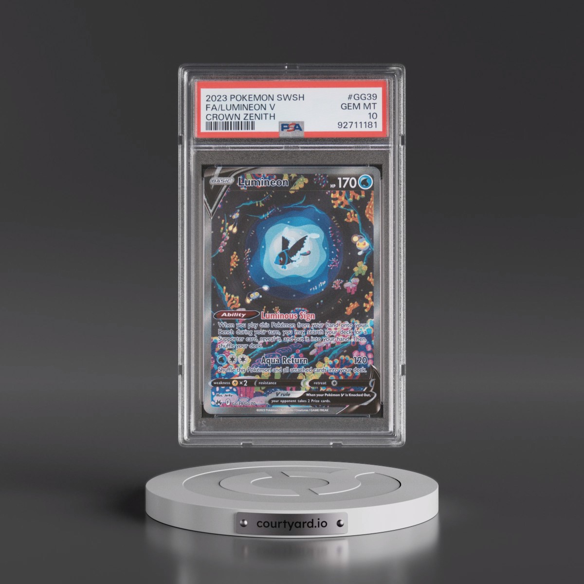 2023 Pokémon Sword and Shield Crown Zenith #GG39 Lumineon V - Holo Full Art (PSA 10 GEM MINT)