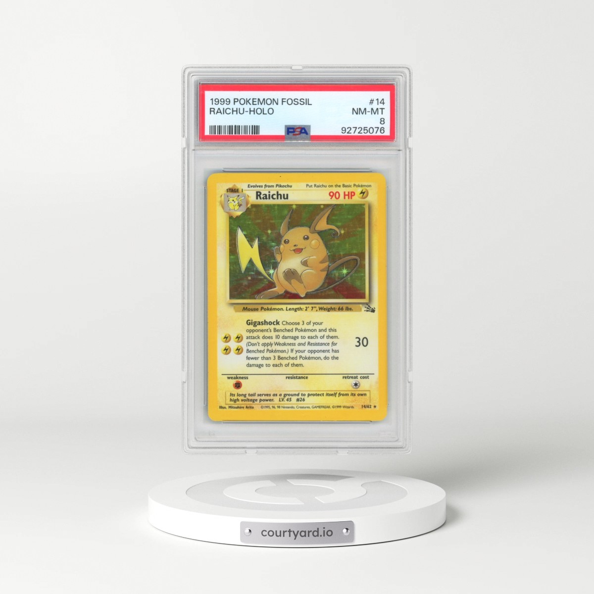 1999 Pokémon Fossil #14 Raichu - Holo (PSA 8 NM-MT)