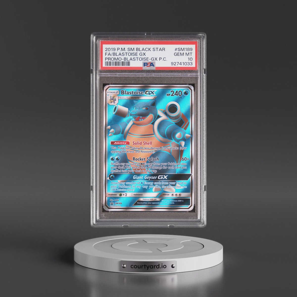 2019 Pokémon SM Black Star Promo #SM189 Blastoise GX - Holo Full Art Blastoise-GX Premium Collection (PSA 10 GEM MINT)