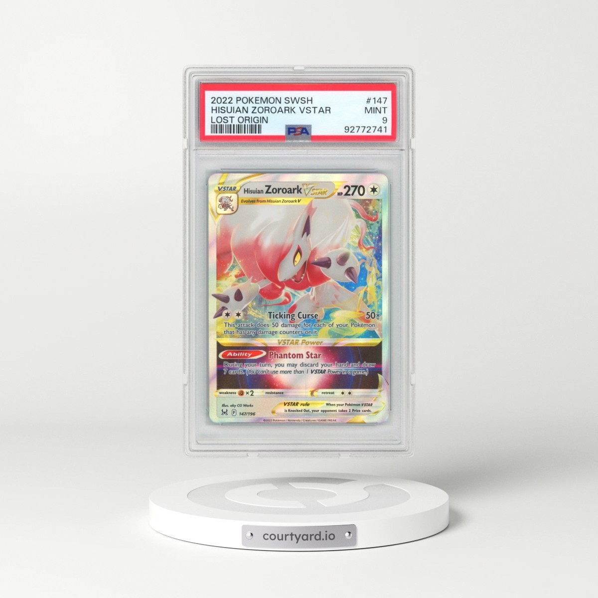 2022 Pokémon Sword & Shield Lost Origin #147 Hisuian Zoroark Vstar (PSA 9 MINT)