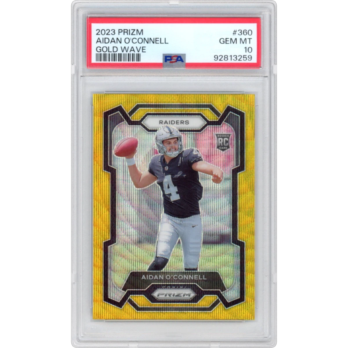 2023 Panini Prizm #360 Aidan O'Connell - Gold Wave (PSA 10 GEM MINT)