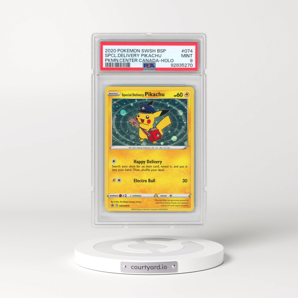 2020 Pokémon Swsh Black Star Promo #074 Special Delivery Pikachu - Holo Pokemon Center Canada (PSA 9 MINT)