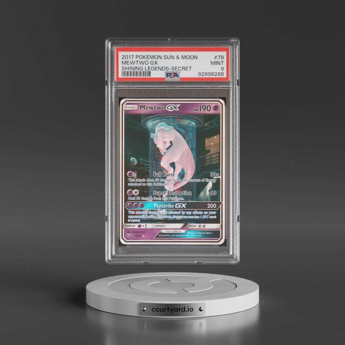 2017 Pokémon Sun & Moon Shining Legends #78 Mewtwo GX - Holo Secret (PSA 9 MINT)