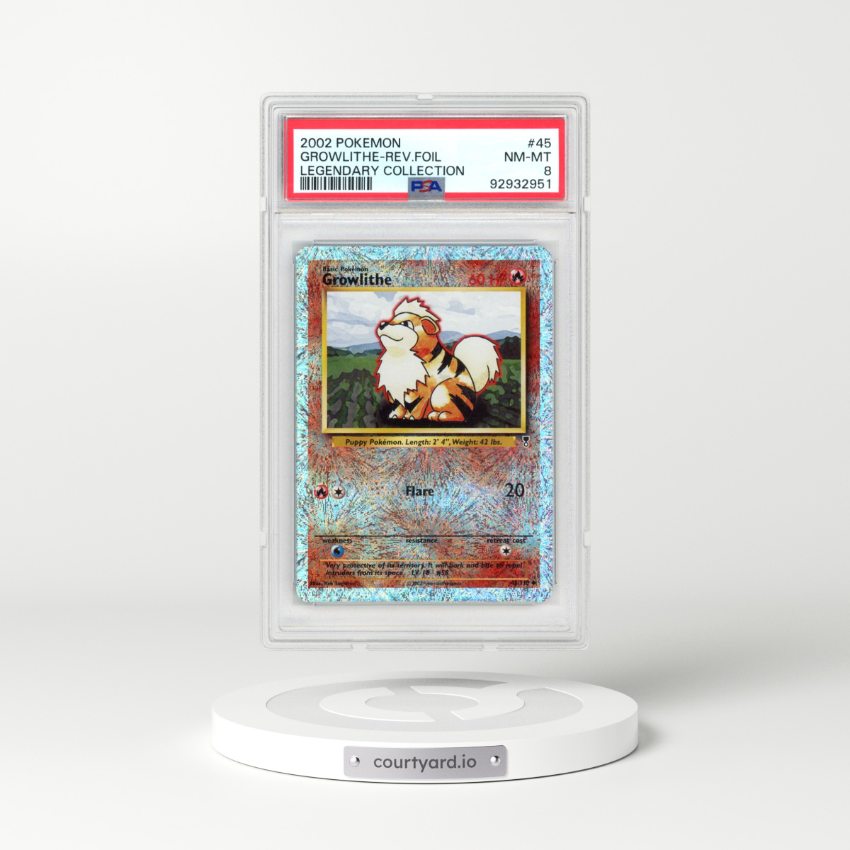 2002 Pokémon Legendary Collection #45 Growlithe - Reverse Foil (PSA 8 NM-MT)