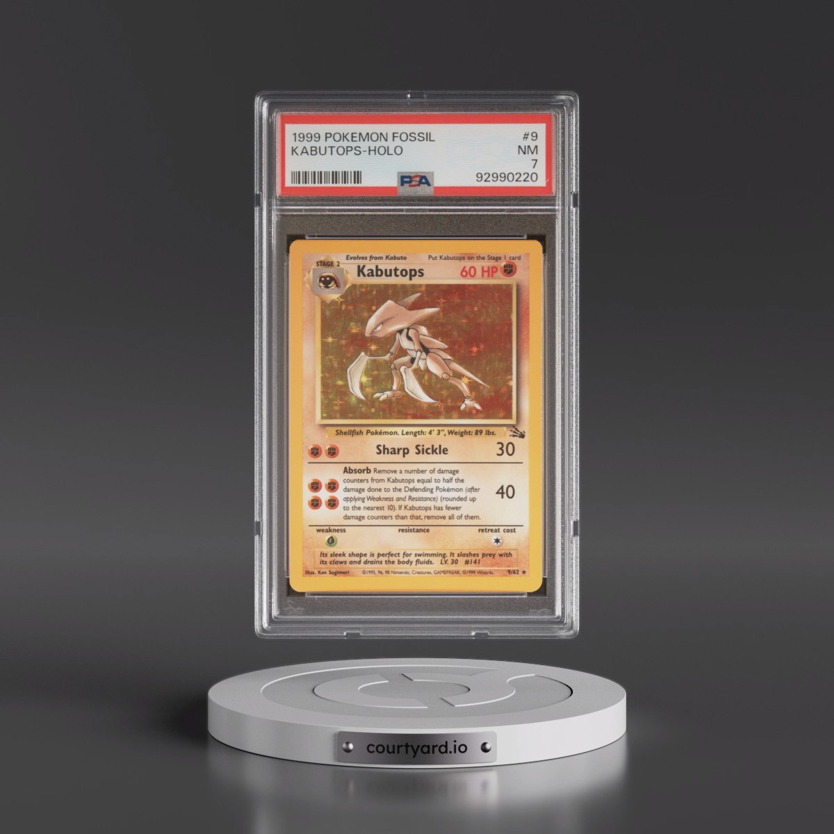 1999 Pokémon Fossil #9 Kabutops - Holo (PSA 7 NM)