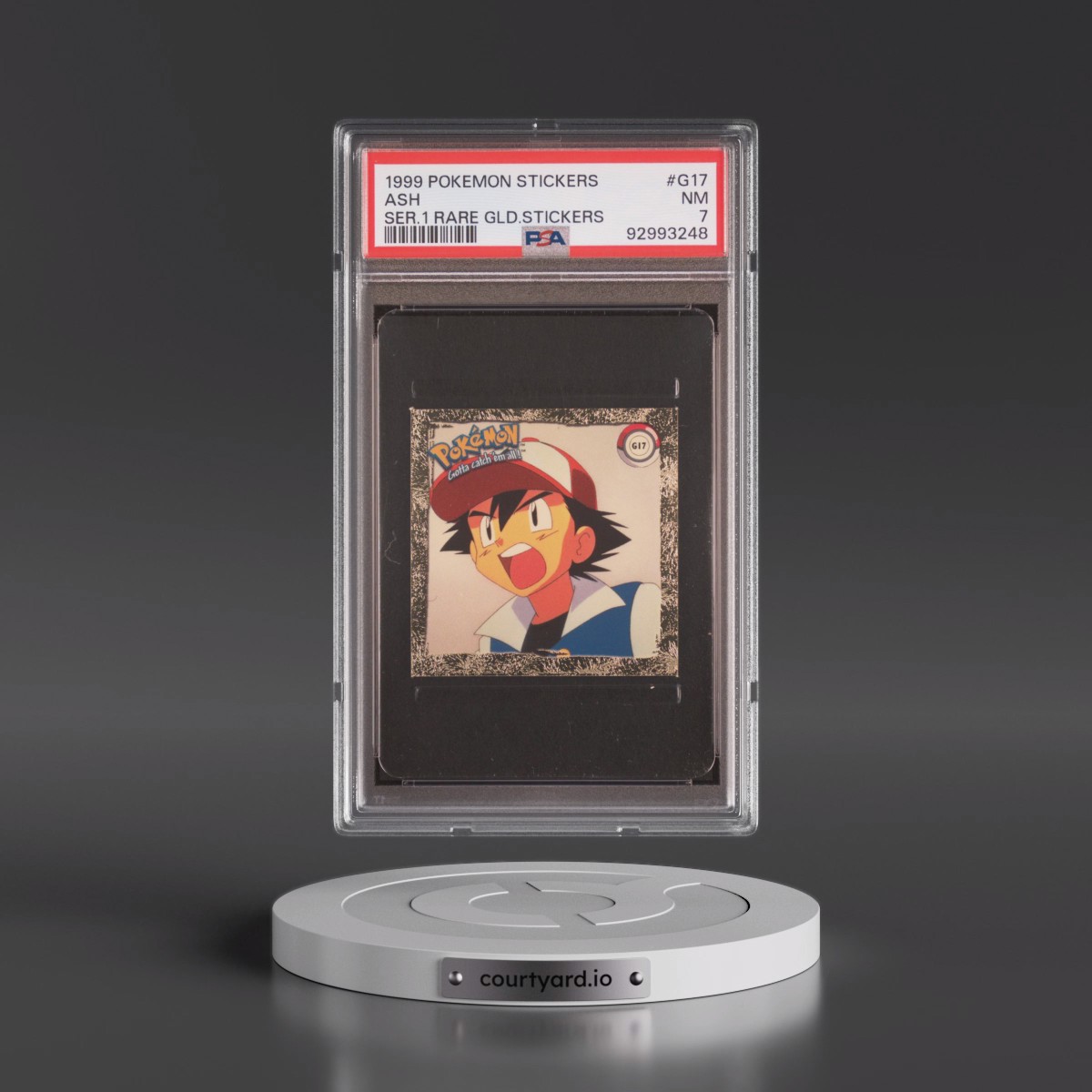 1999 Pokémon Stickers Series 1 Rare Gold Stickers #G17 Ash (PSA 7 NM)