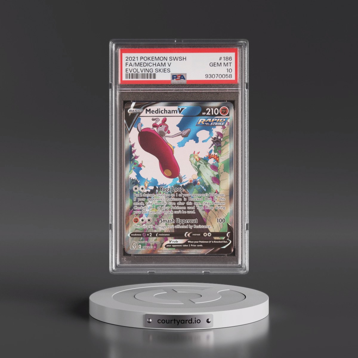 2021 Pokémon Sword & Shield Evolving Skies #186 Medicham V - Holo Full Art (PSA 10 GEM MINT)