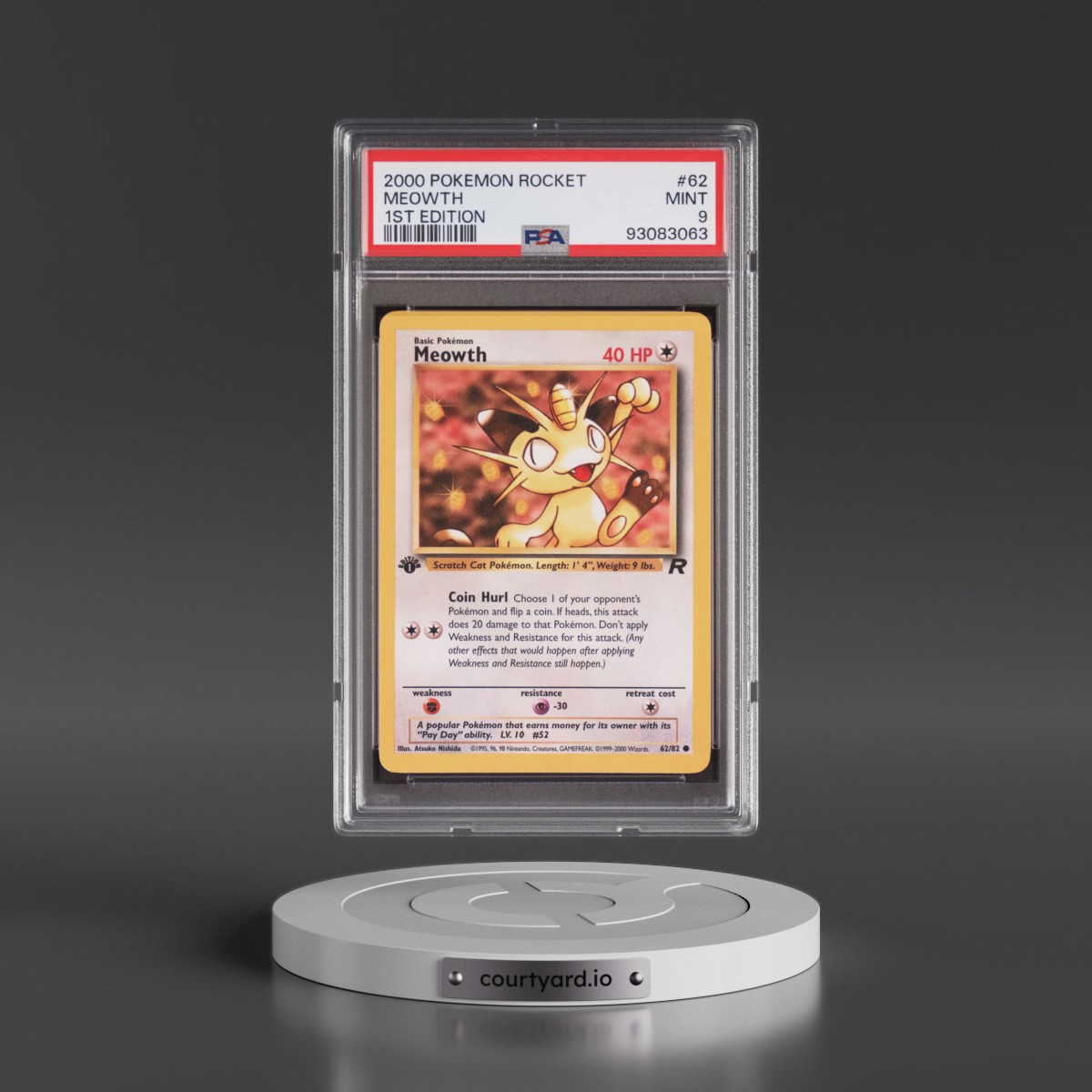 2000 Pokémon Rocket #62 Meowth - 1st Edition (PSA 9 MINT)