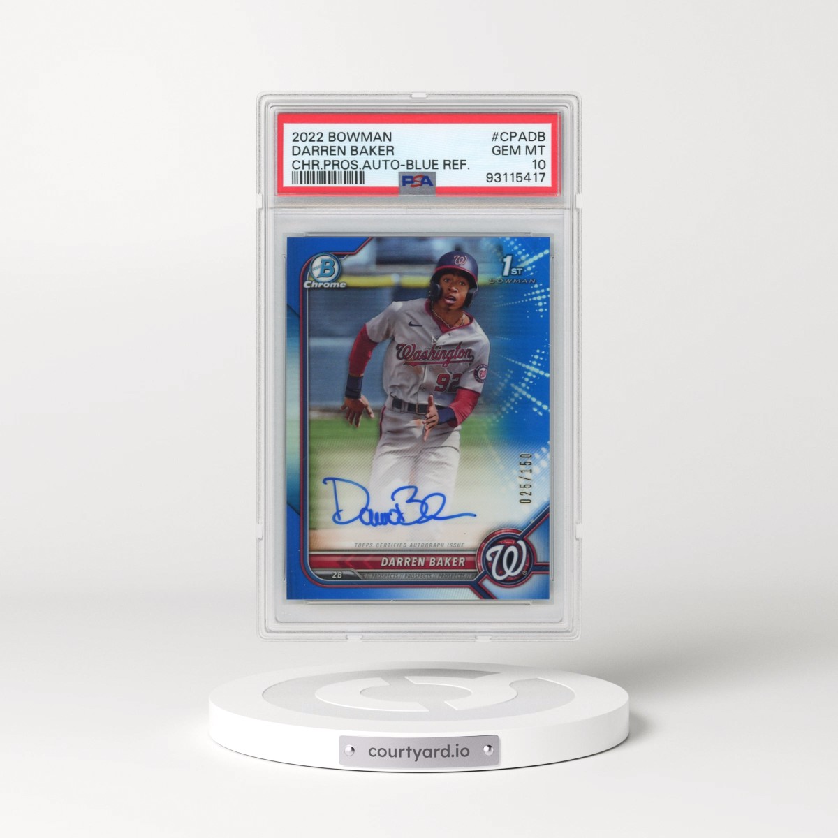 2022 Bowman Chrome Prospect Autographs Darren Baker #CPADB PSA 10