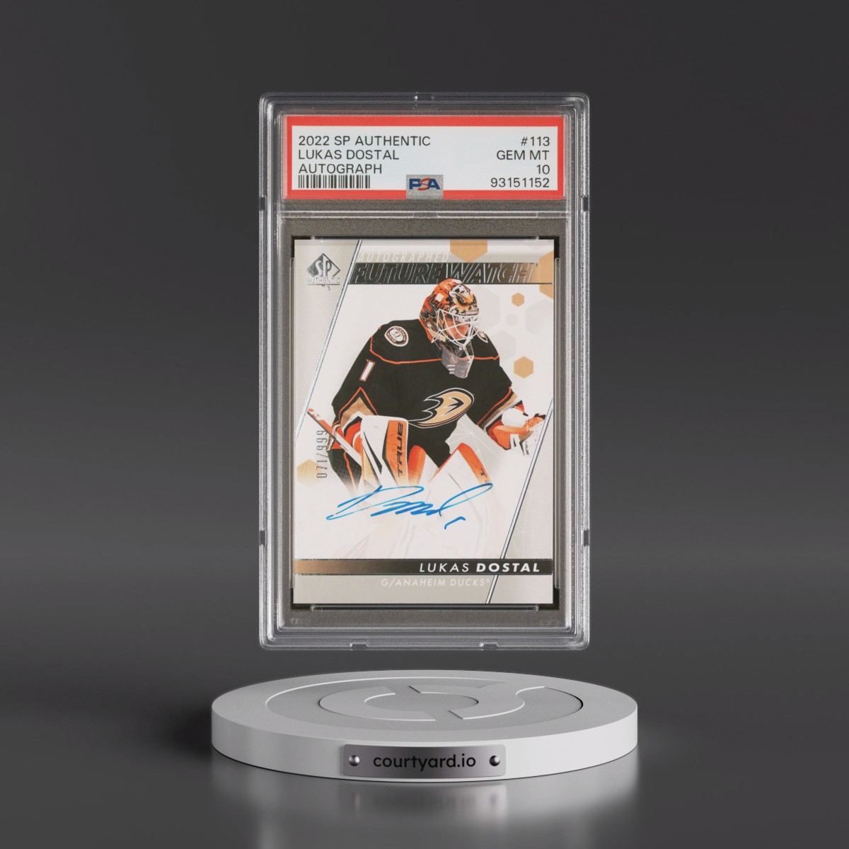 2022 SP Authentic Lukas Dostal - Autograph #113 PSA 10