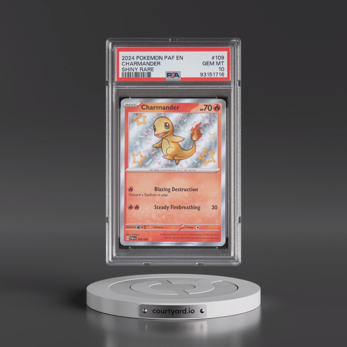 2024 Pokémon Paf EN-Paldean Fates #109 Charmander - Shiny Rare (PSA 10 GEM MINT)