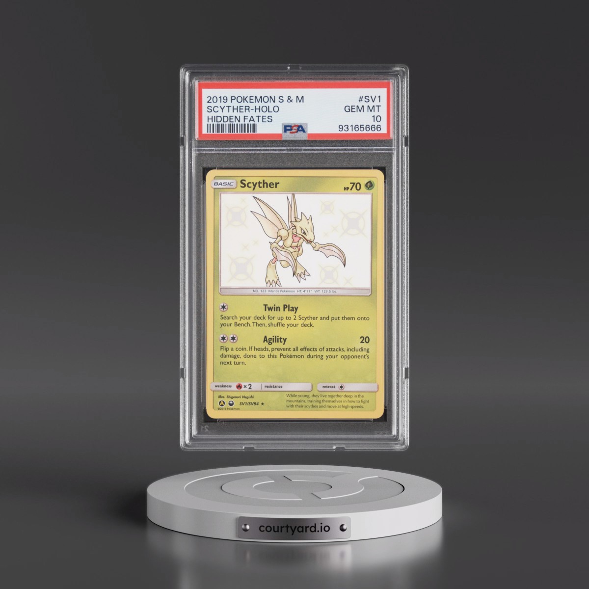 2019 Pokémon Sun & Moon Hidden Fates #SV1 Scyther - Holo (PSA 10 GEM MINT)