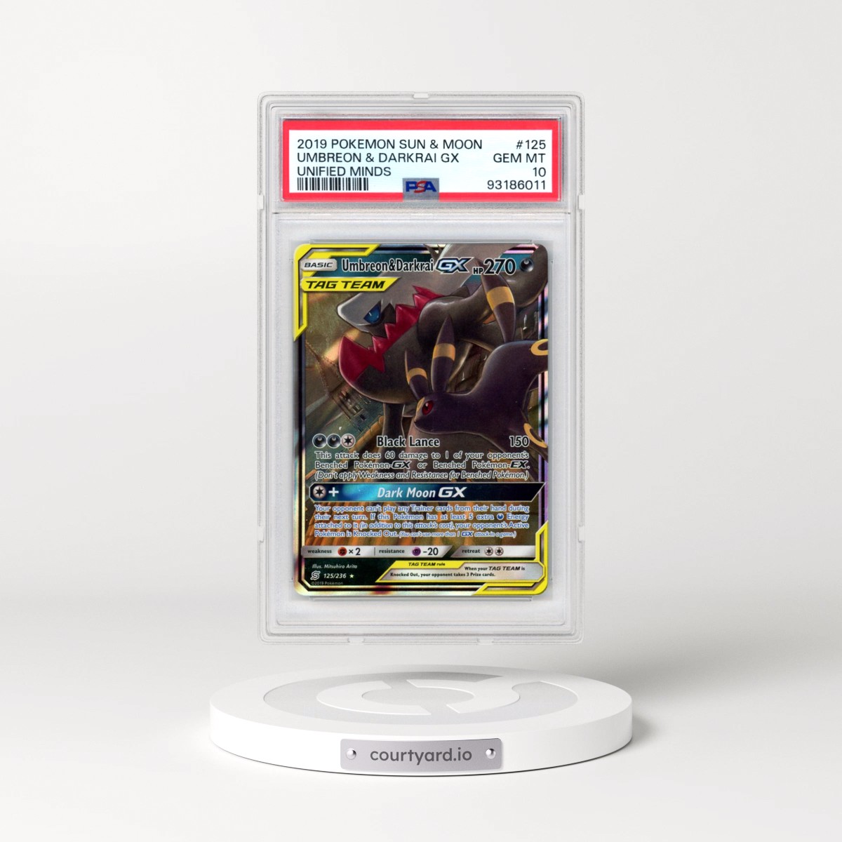 2019 Pokémon Sun & Moon Unified Minds #125 Umbreon & Darkrai GX - Holo (PSA 10 GEM MINT)