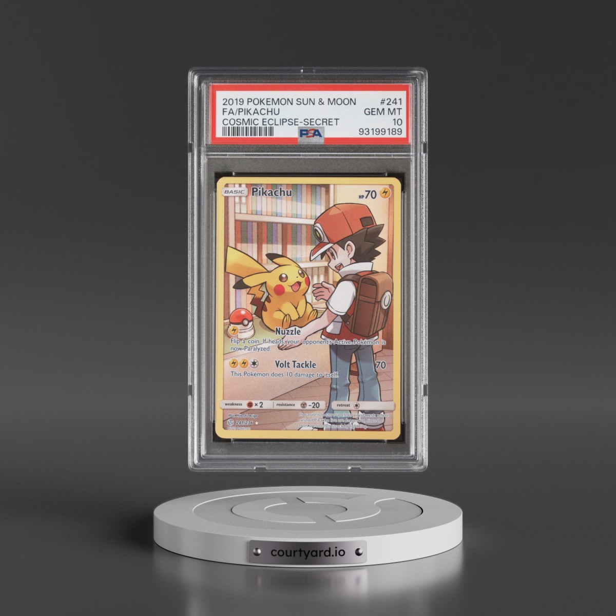 2019 Pokémon Sun & Moon Cosmic Eclipse #241 Pikachu - Full Art Secret (PSA 10 GEM MINT)
