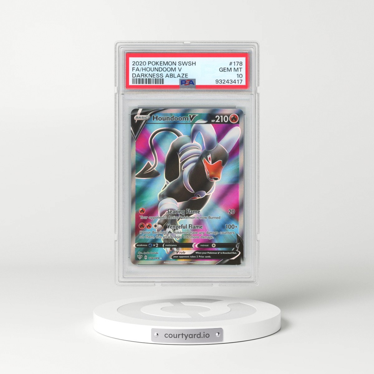 2020 Pokémon Sword & Shield Darkness Ablaze #178 Houndoom V - Holo Full Art (PSA 10 GEM MINT)