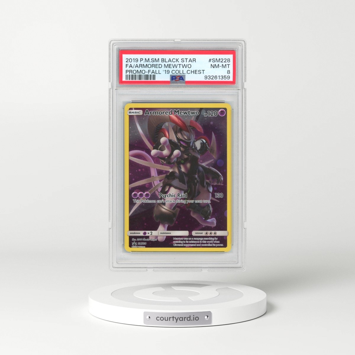 2019 Pokémon SM Black Star Promo #SM228 Armored Mewtwo - Full Art Fall 2019 Collector Chest (PSA 8 NM-MT)