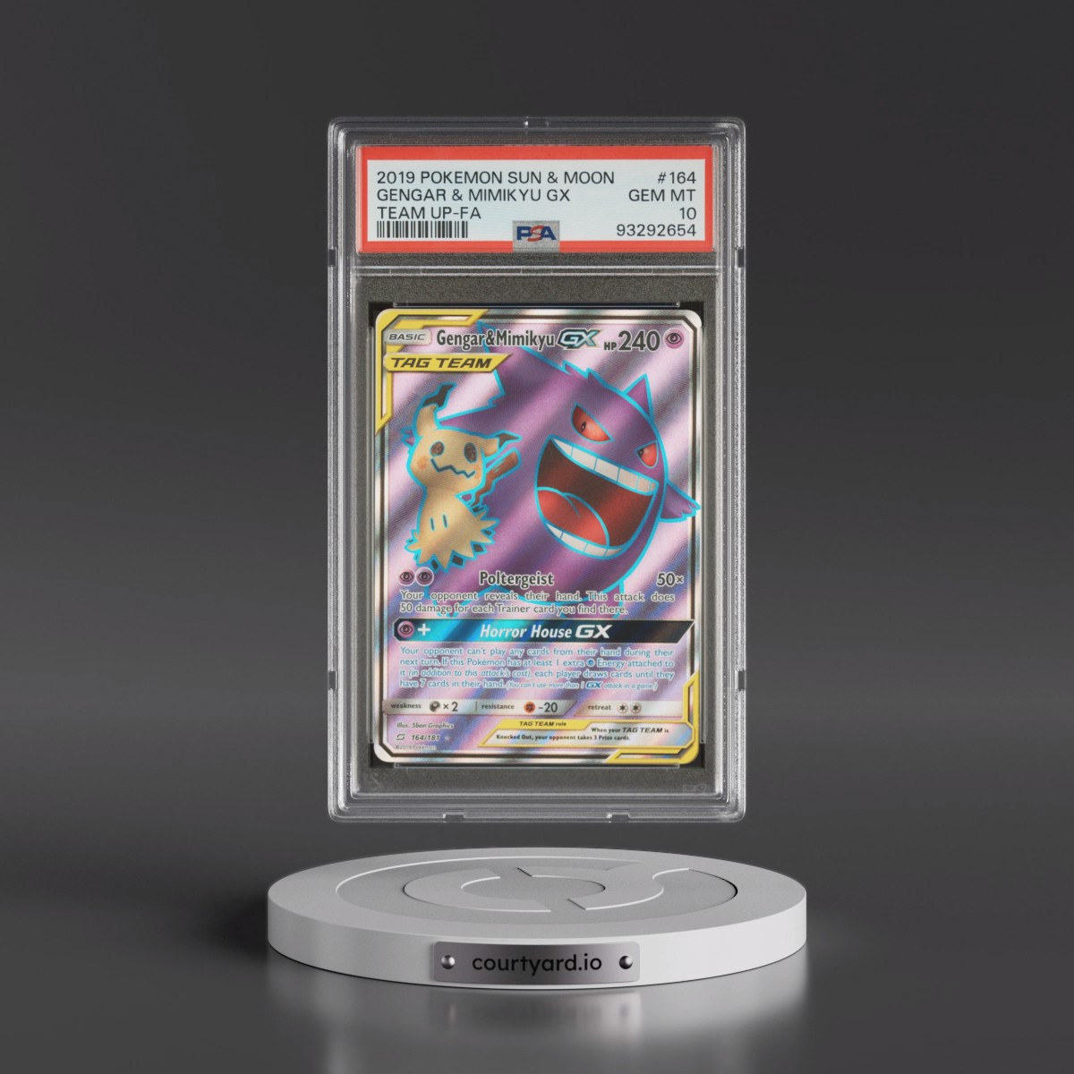2019 Pokémon Sun & Moon Team Up #164 Gengar & Mimikyu GX - Holo Full Art (PSA 10 GEM MINT)