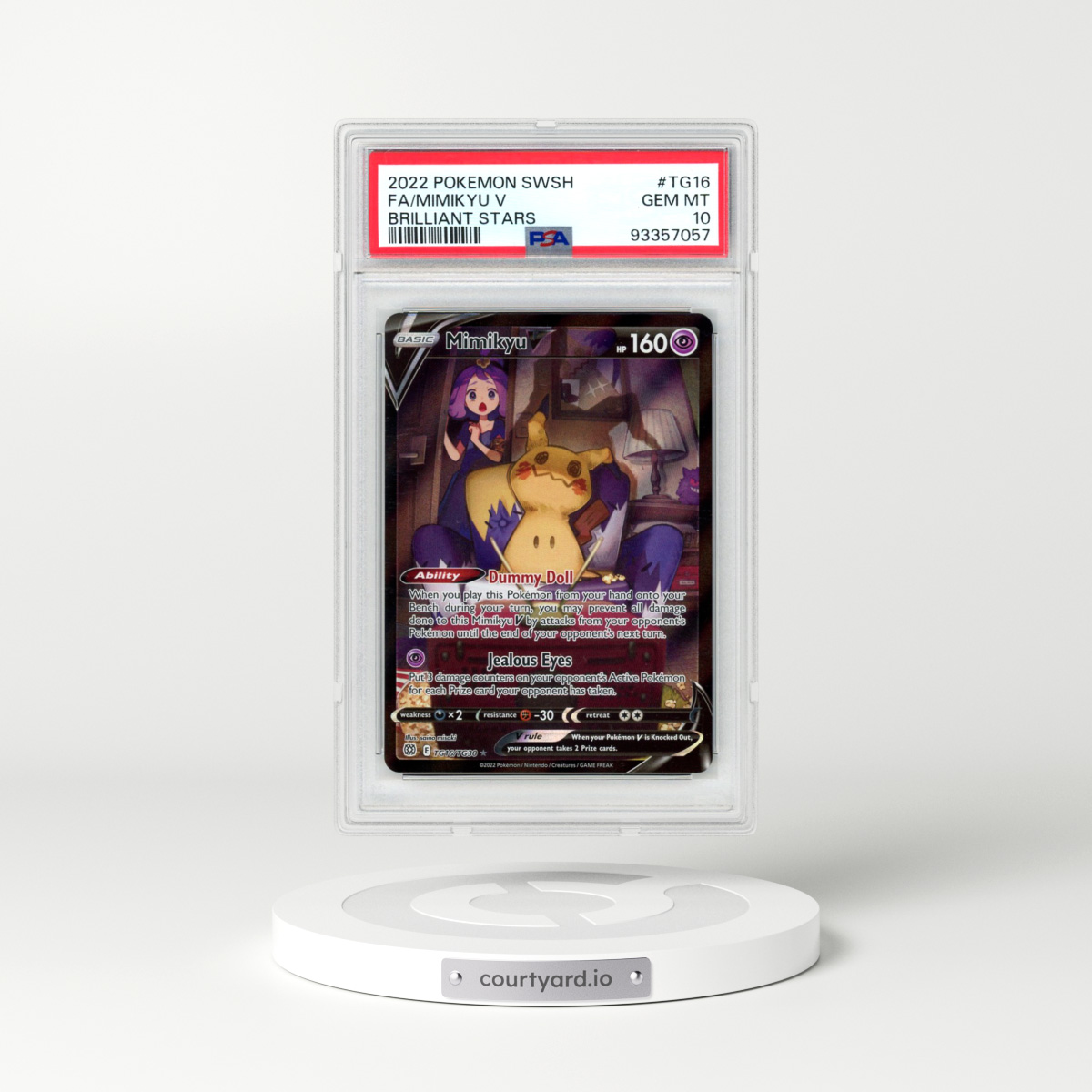 2022 Pokémon Sword & Shield Brilliant Stars #TG16 Mimikyu V - Holo Full Art (PSA 10 GEM MINT)