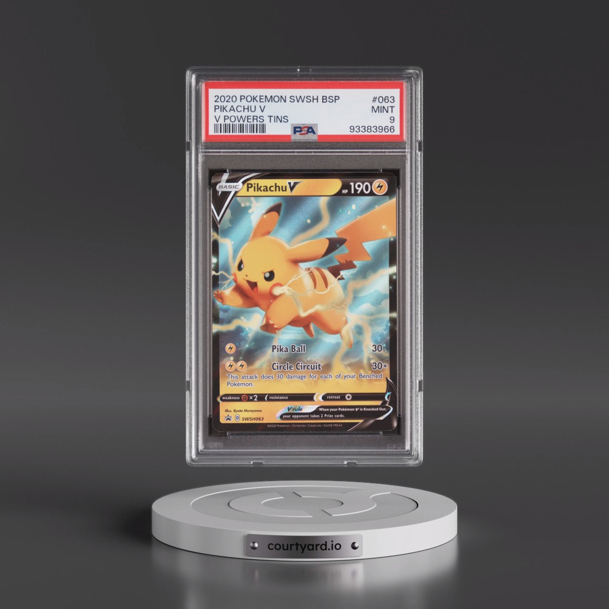 2020 Pokémon Swsh Black Star Promo #063 Pikachu V - Holo V Powers Tins (PSA 9 MINT)