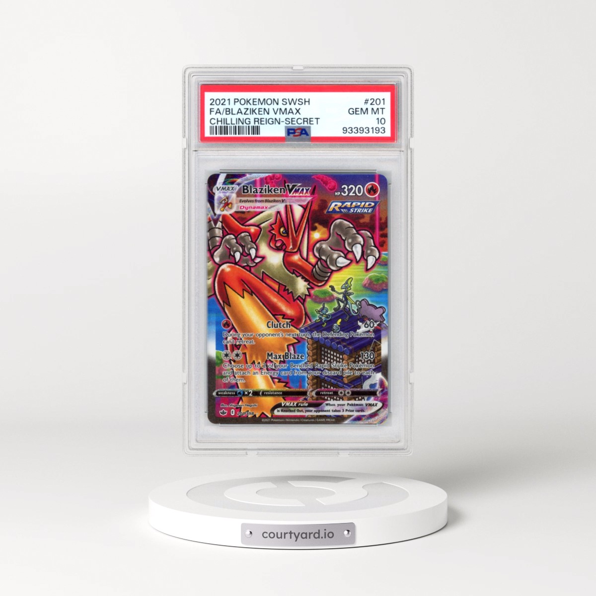 2021 Pokémon Sword & Shield Chilling Reign #201 Blaziken Vmax - Full Art Secret (PSA 10 GEM MINT)