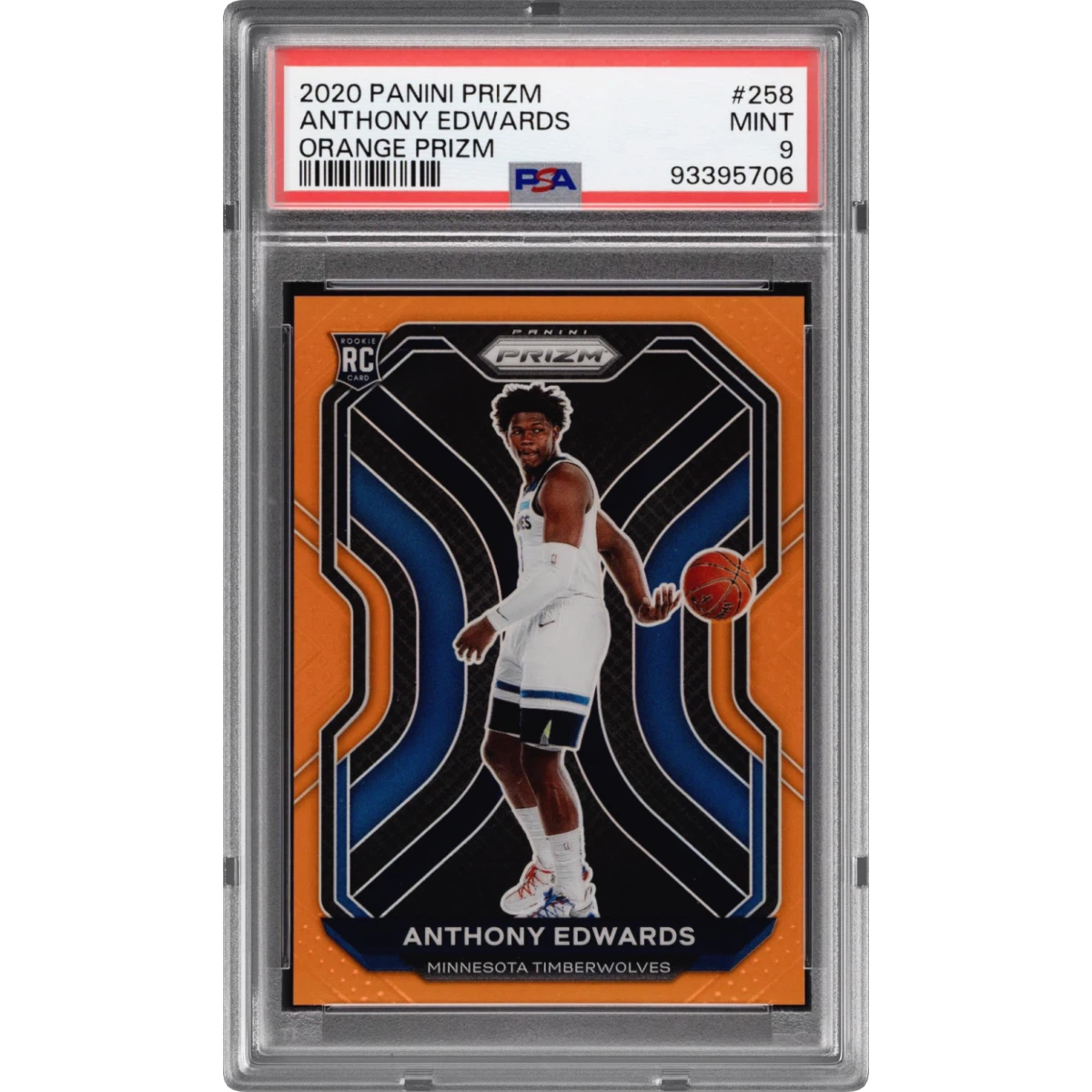 2020 Panini Prizm #258 Anthony Edwards - Orange Prizm (PSA 9 MINT)