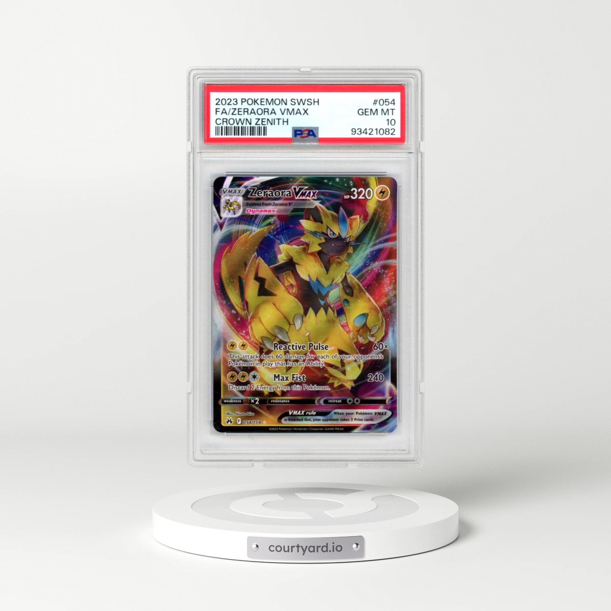 2023 Pokémon Sword and Shield Crown Zenith #054 Zeraora Vmax - Full Art (PSA 10 GEM MINT)