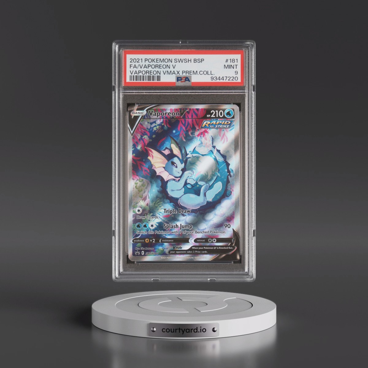 2021 Pokémon Swsh Black Star Promo #181 Vaporeon V - Holo Full Art Vaporeon Vmax Premium Collection (PSA 9 MINT)