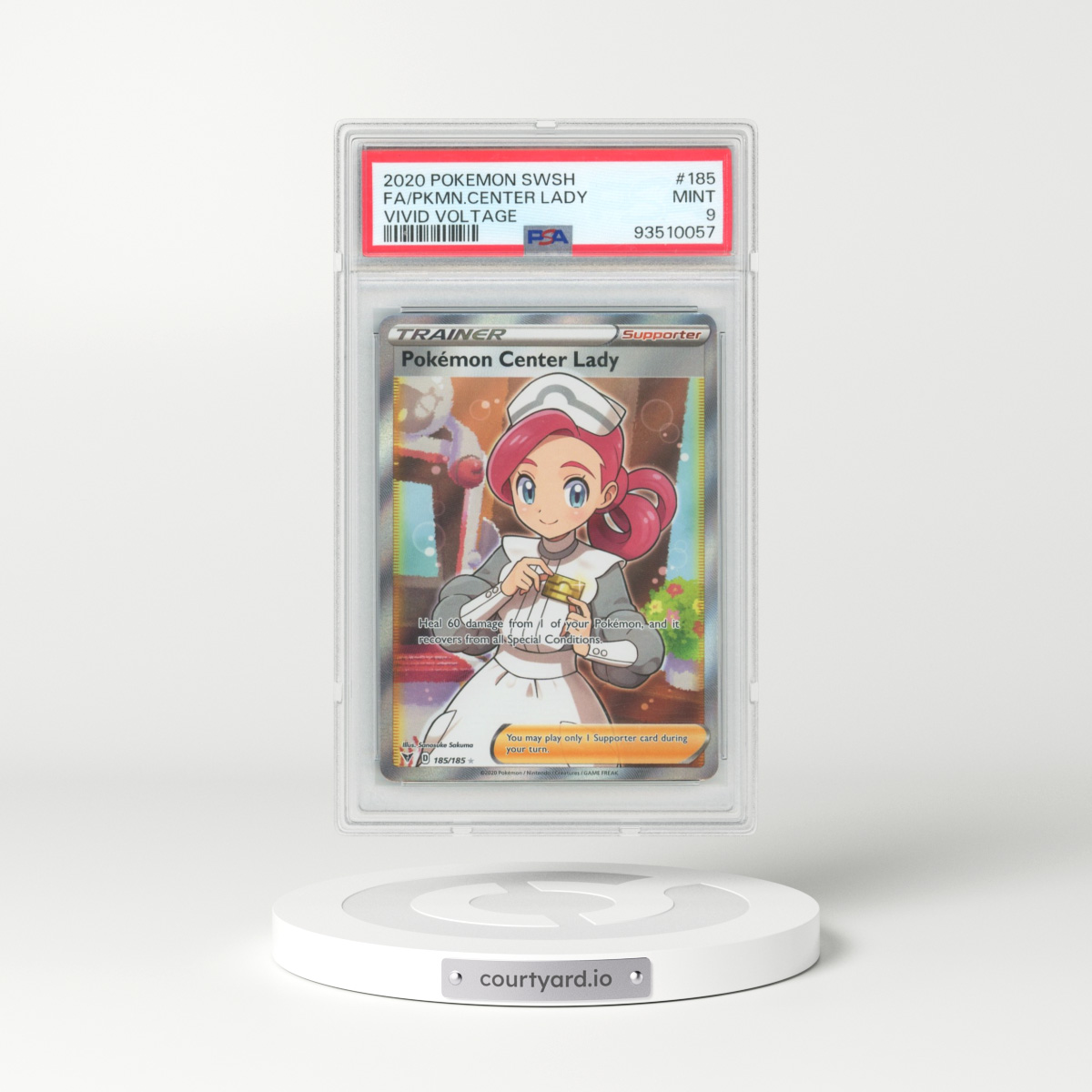 2020 Pokémon Sword & Shield Vivid Voltage #185 Pokemon Center Lady - Full Art (PSA 9 MINT)
