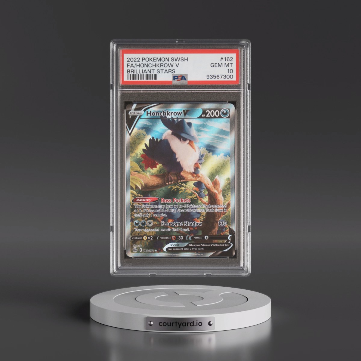 2022 Pokémon Sword & Shield Brilliant Stars #162 Honchkrow V - Holo Full Art (PSA 10 GEM MINT)