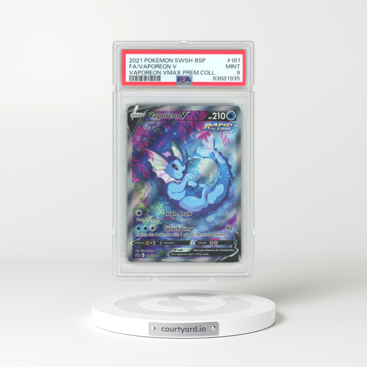 2017 Black Star Promos - Sword & Shield #181 Vaporeon V - Holo Vaporeon VMAX Premium Collection (PSA 9 MINT)