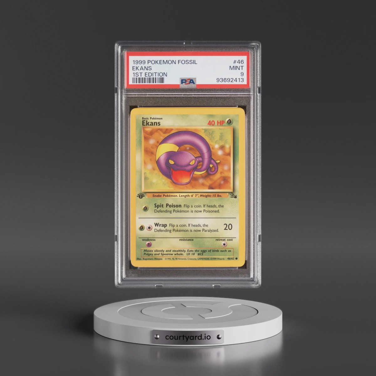 1999 Pokémon Fossil #46 Ekans - 1st Edition (PSA 9 MINT)
