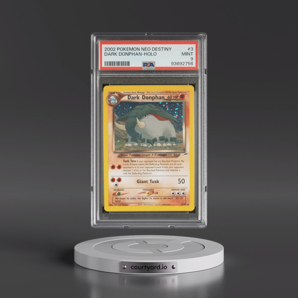 2002 Pokémon Neo Destiny #3 Dark Donphan - Holo (PSA 9 MINT)
