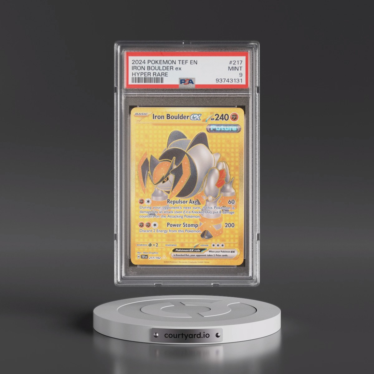 2024 Pokémon Tef EN-Temporal Forces #217 Iron Boulder EX - Holo Hyper Rare (PSA 9 MINT)