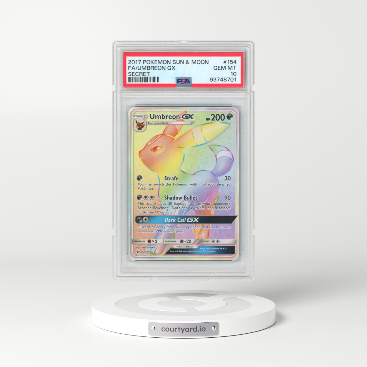 2017 Pokémon Sun & Moon #154 Umbreon GX - Holo Full Art Secret (PSA 10 GEM MINT)