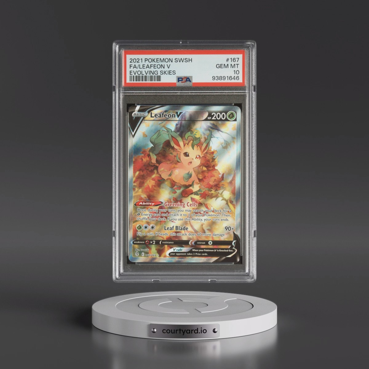 2021 Pokémon Sword & Shield Evolving Skies #167 Leafeon V - Holo Full Art (PSA 10 GEM MINT)