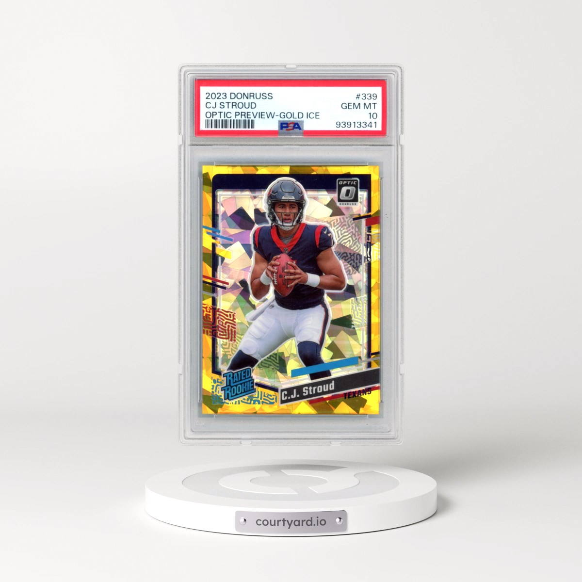 2023 Panini Donruss #339 CJ Stroud - Optic Preview-Gold Ice (PSA 10 GEM MINT)