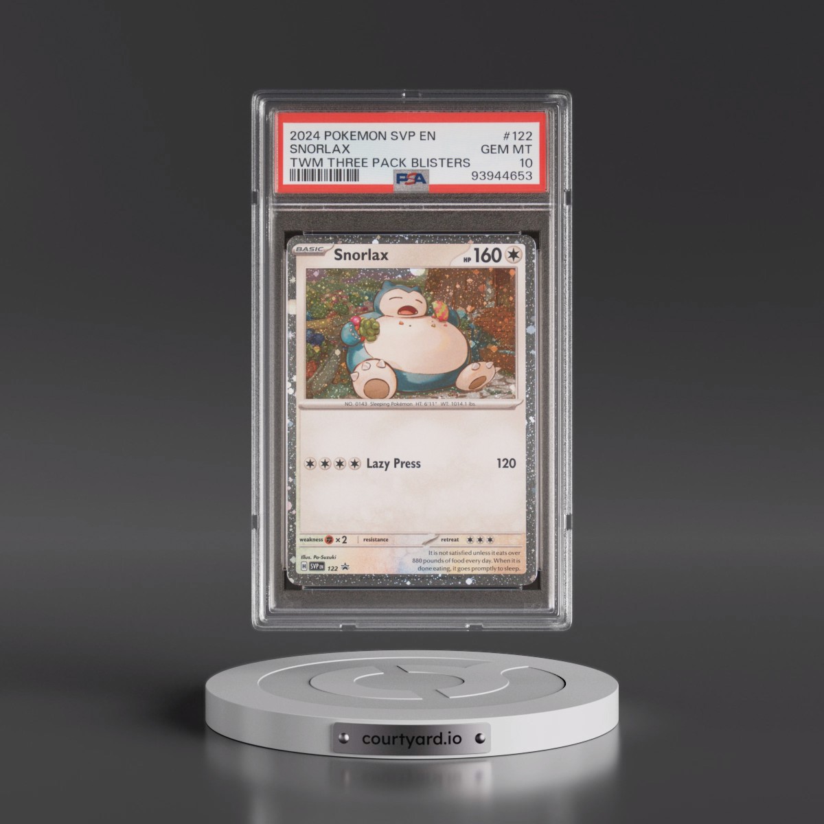 2024 Pokémon Svp EN-SV Black Star Promo #122 Snorlax - Twilight Masquerade Three Pack Blisters (PSA 10 GEM MINT)