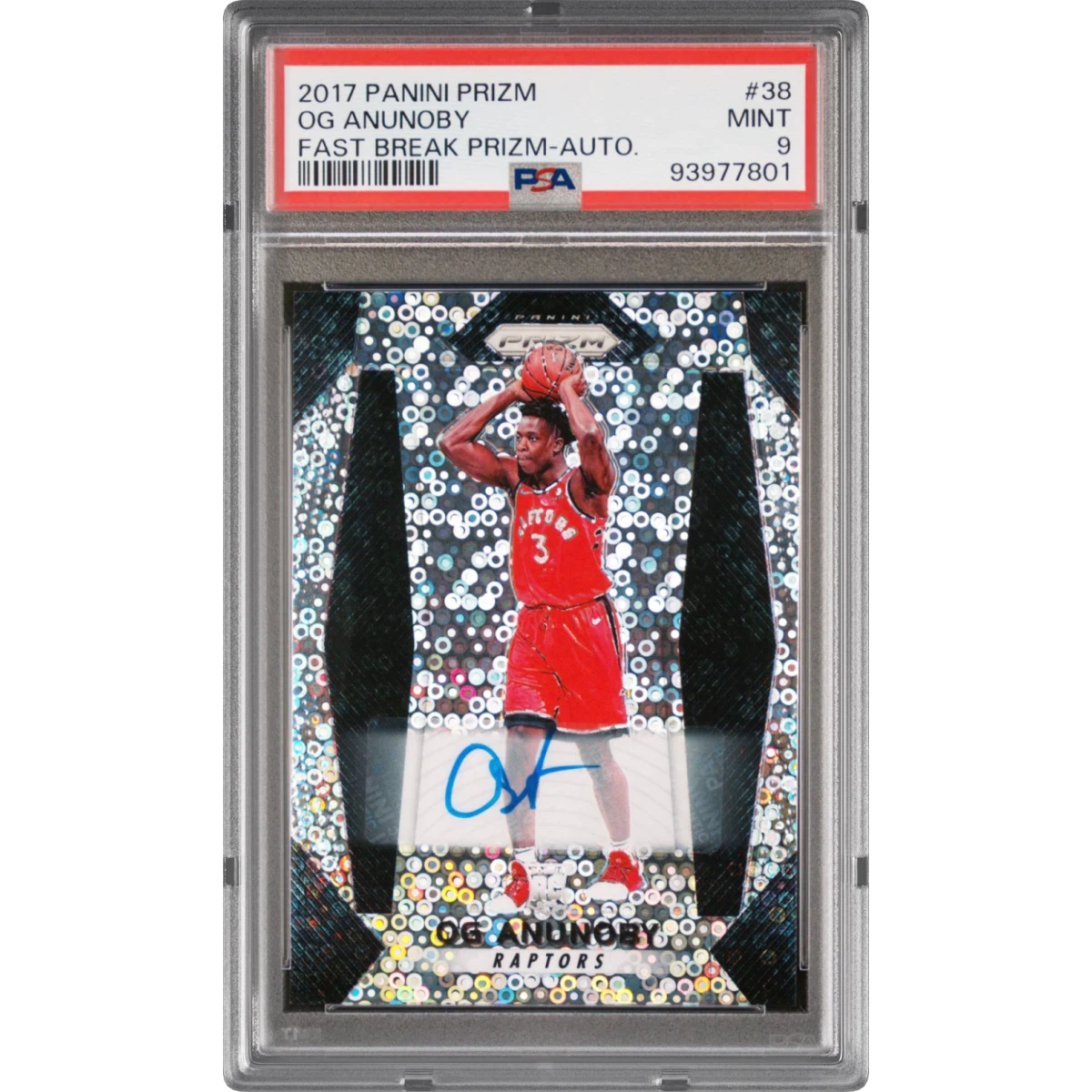 2017 Panini Prizm #38 OG Anunoby - Fast Break Prizm-Autograph (PSA 9 MINT)