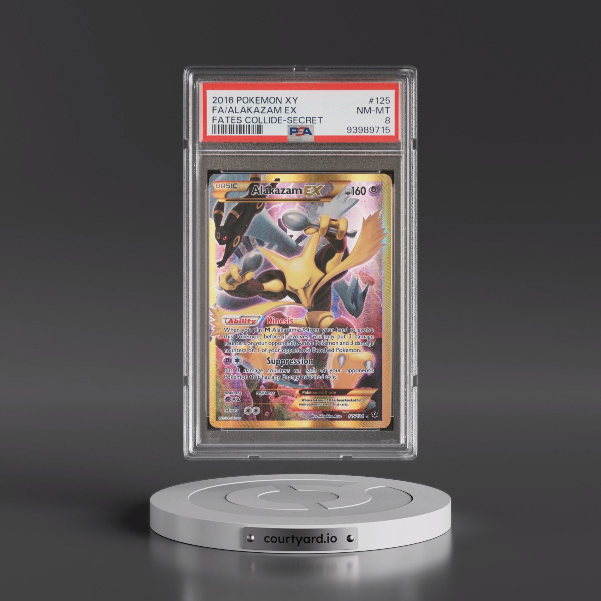 2016 Pokémon XY Fates Collide #125 Alakazam EX - Holo Full Art Secret (PSA 8 NM-MT)