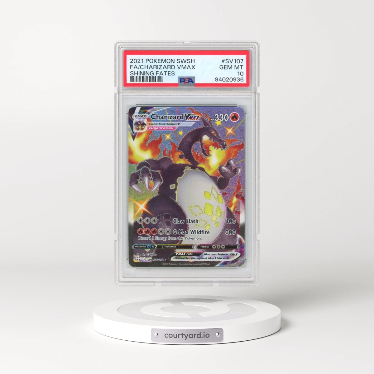 2021 Pokémon Sword & Shield Shining Fates #SV107 Charizard Vmax - Full Art (PSA 10 GEM MINT)
