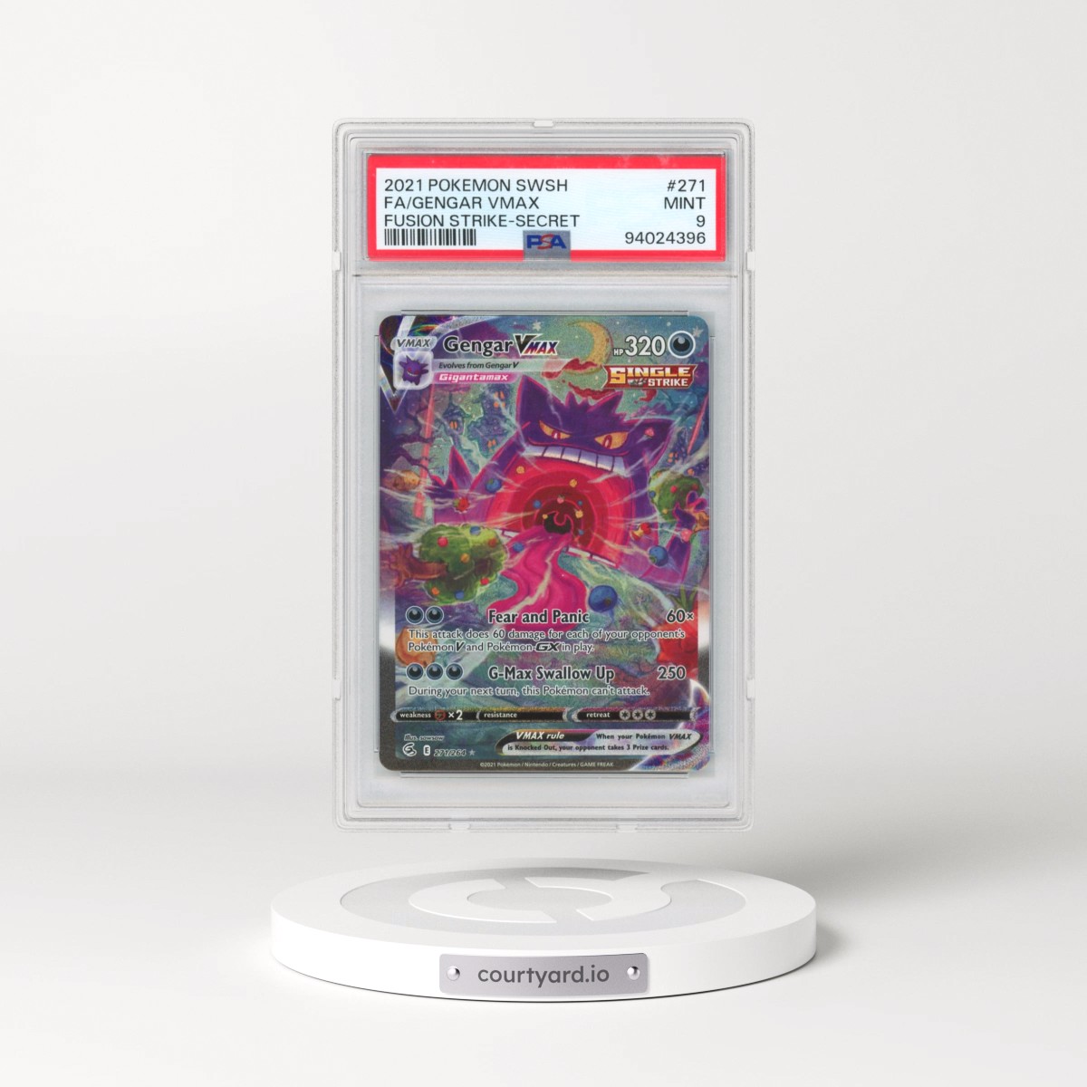 2021 Pokémon Sword & Shield Fusion Strike #271 Gengar Vmax - Full Art Secret (PSA 9 MINT)