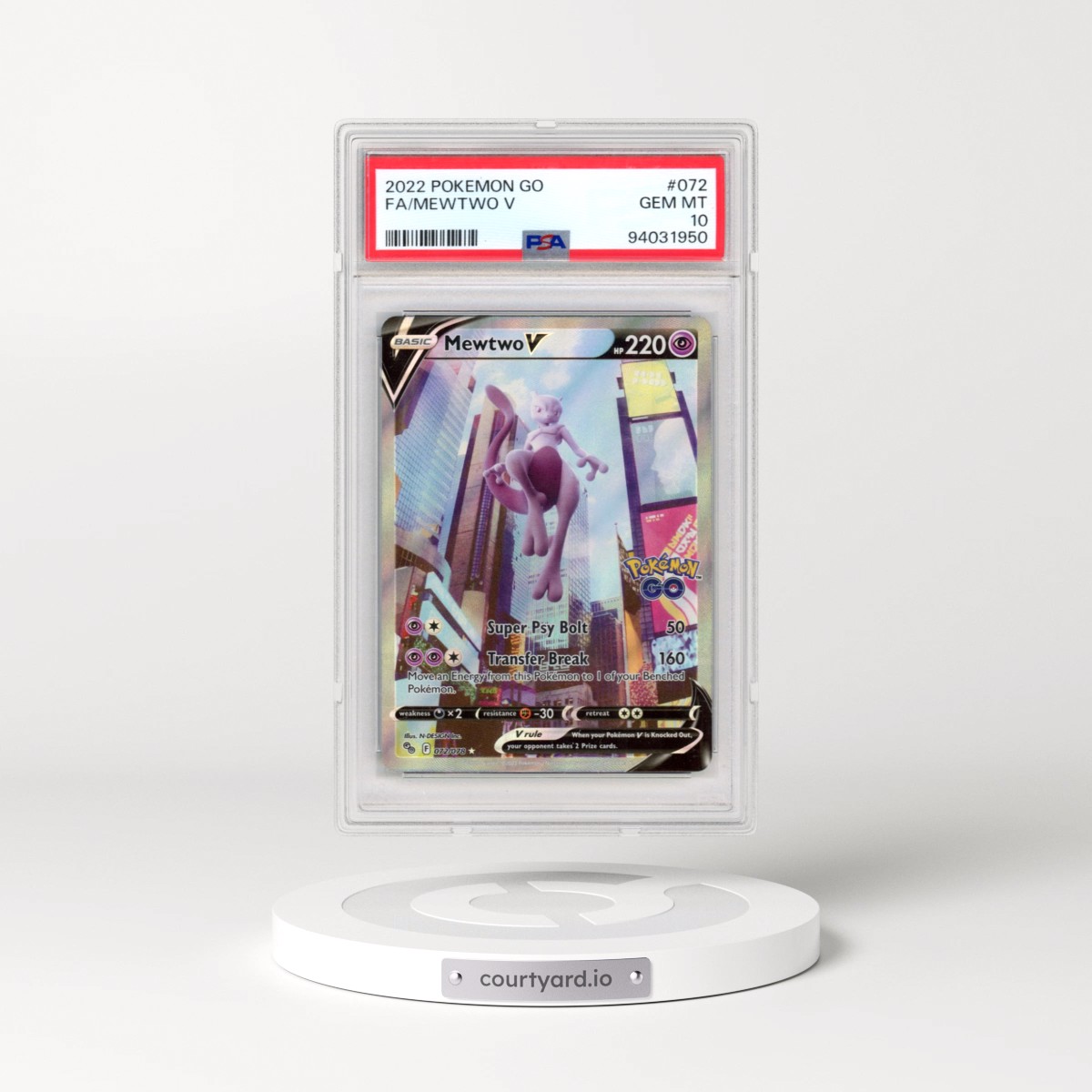 2022 Pokémon Go #072 Mewtwo V - Holo Full Art (PSA 10 GEM MINT)