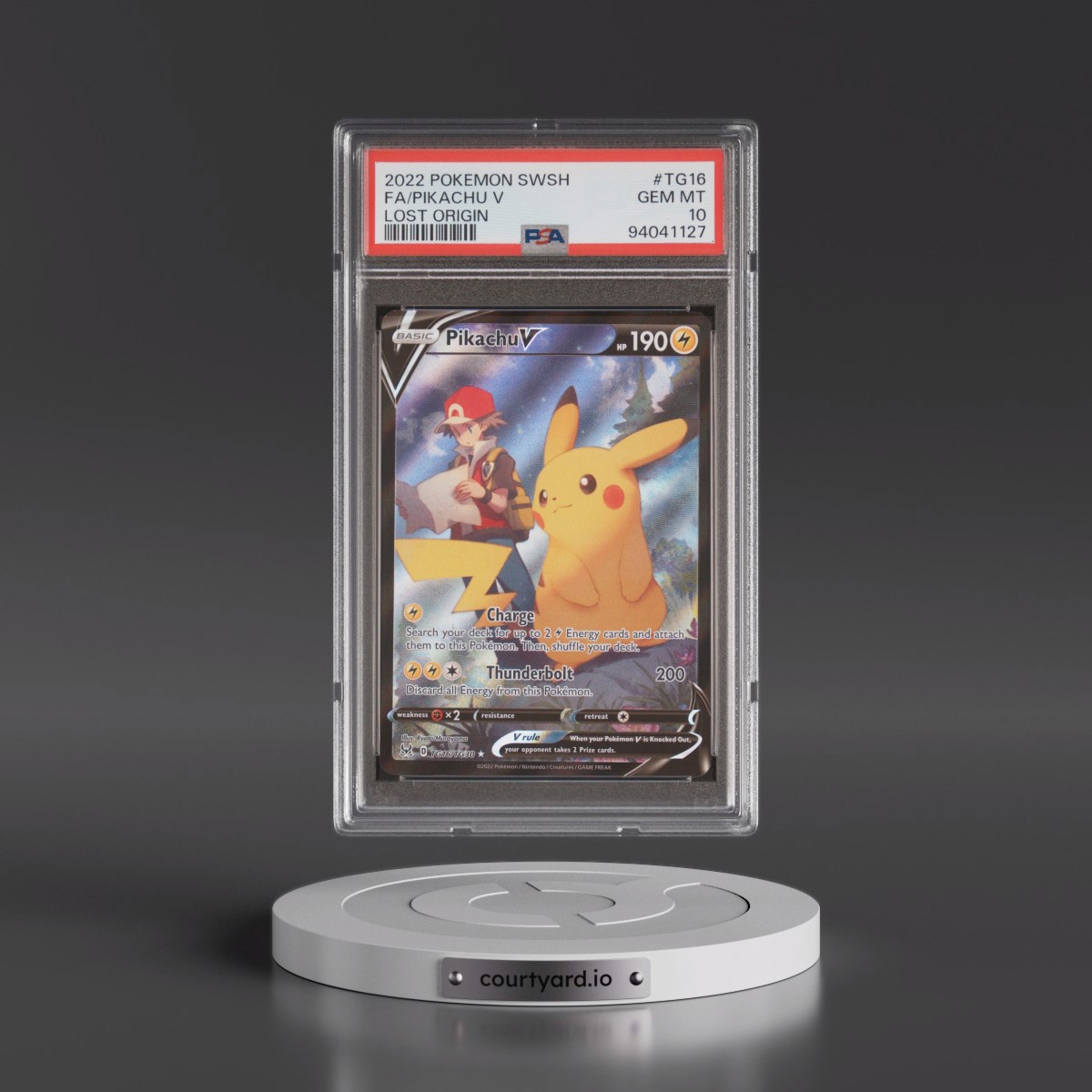 2022 Pokémon Sword & Shield Lost Origin #TG16 Pikachu V - Holo Full Art (PSA 10 GEM MINT)