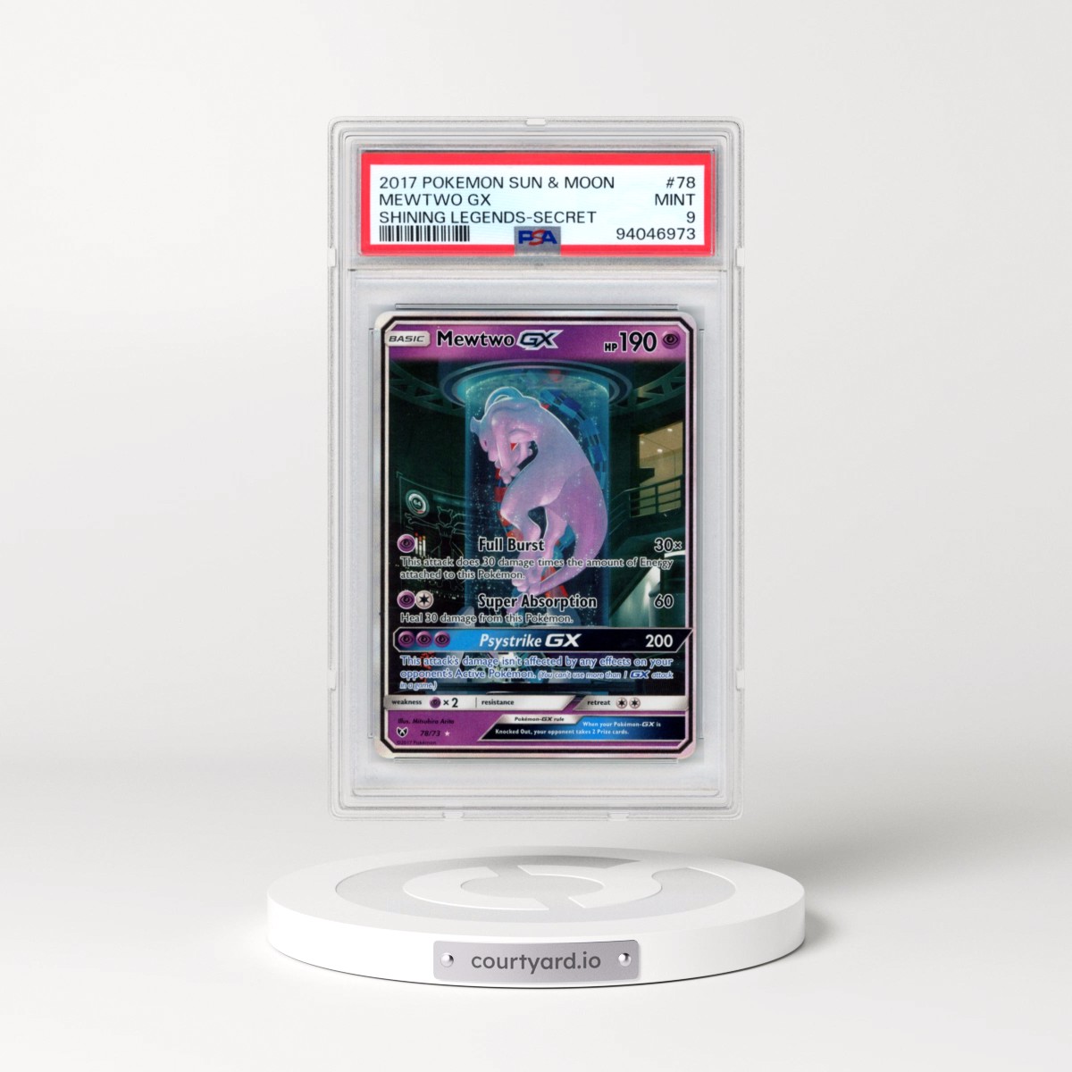 2017 Pokémon Sun & Moon Shining Legends #78 Mewtwo GX - Holo Secret (PSA 9 MINT)