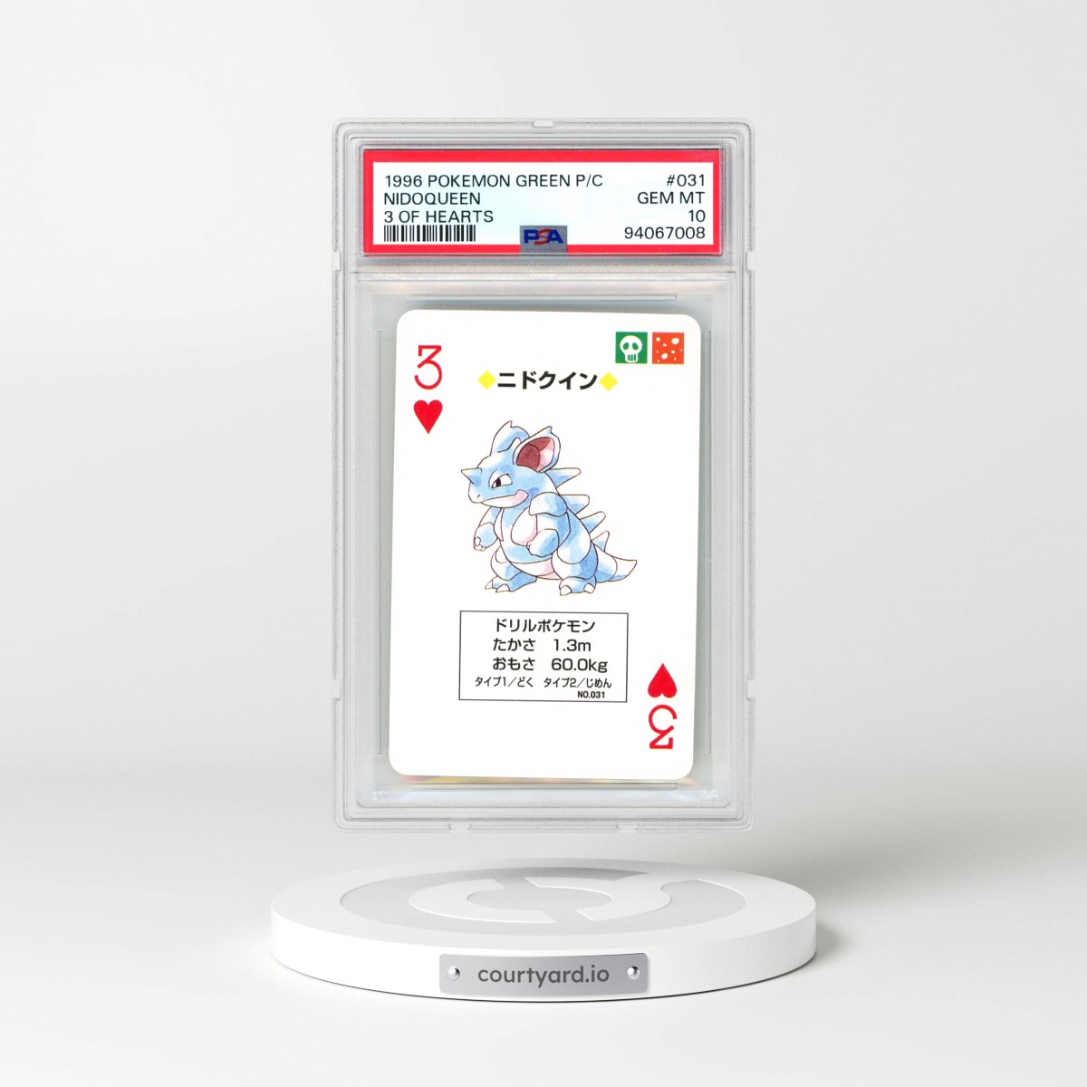 1996 Pokémon Green Version Playing Cards #031 Nidoqueen - 3 of Hearts (PSA 10 GEM MINT)