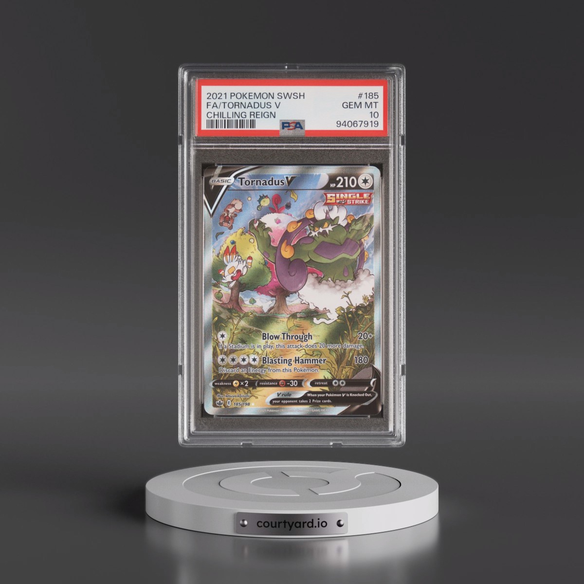 2021 Pokémon Sword & Shield Chilling Reign #185 Tornadus V - Holo Full Art (PSA 10 GEM MINT)
