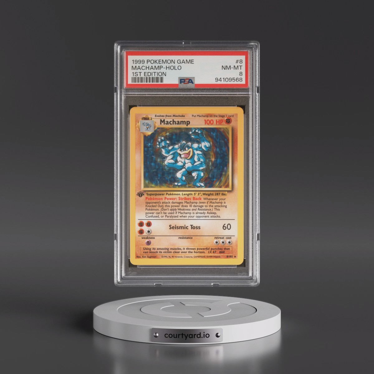 1999 Pokémon Game #8 Machamp - 1st Edition Holo (PSA 8 NM-MT)