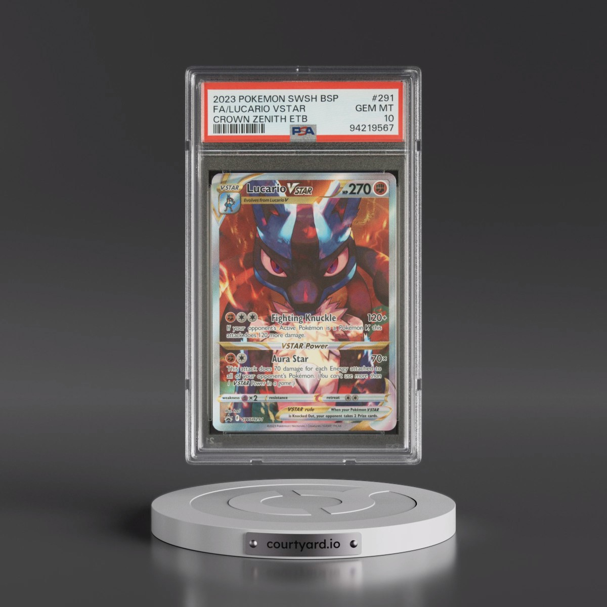 2023 Pokémon Swsh Black Star Promo #291 Lucario Vstar - Full Art Crown Zenith Elite Trainer Box (PSA 10 GEM MINT)