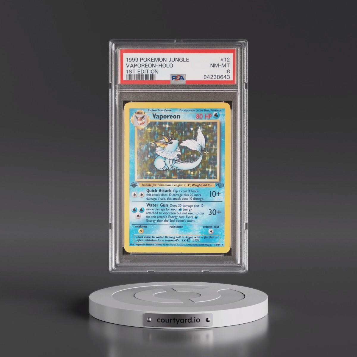 1999 Pokémon Jungle #12 Vaporeon - 1st Edition Holo (PSA 8 NM-MT)